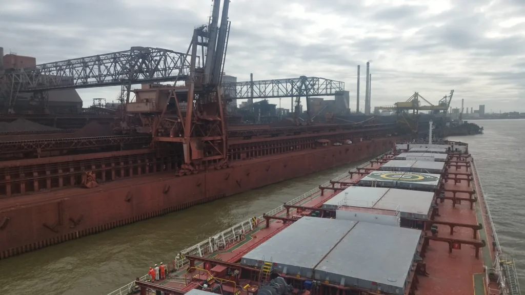 Bulk carrier berthed at a grain terminal