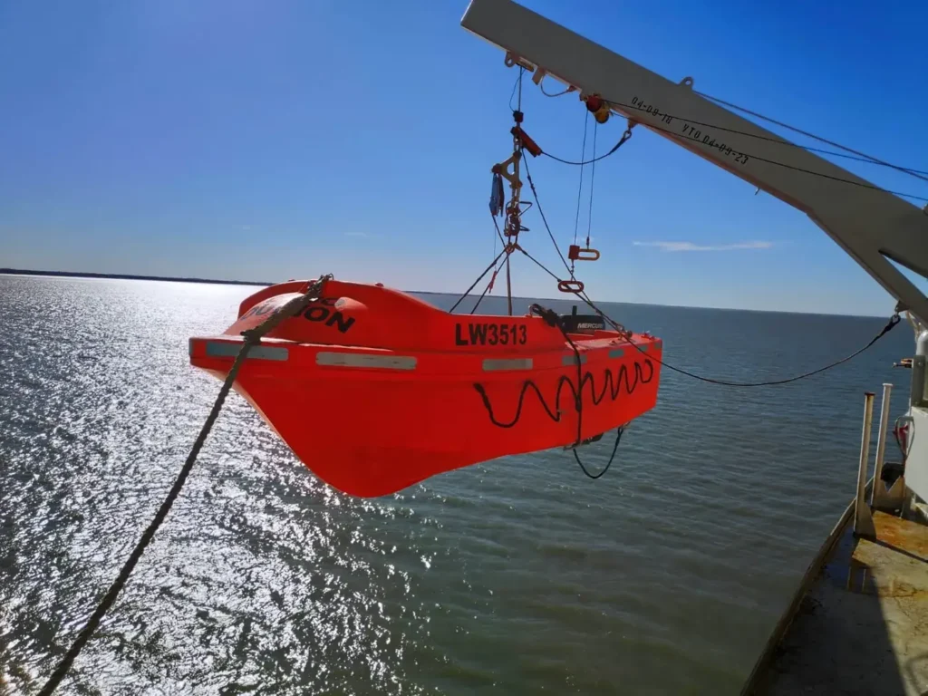 Launch alongside a vessel at anchorage for a bunker quantity survey