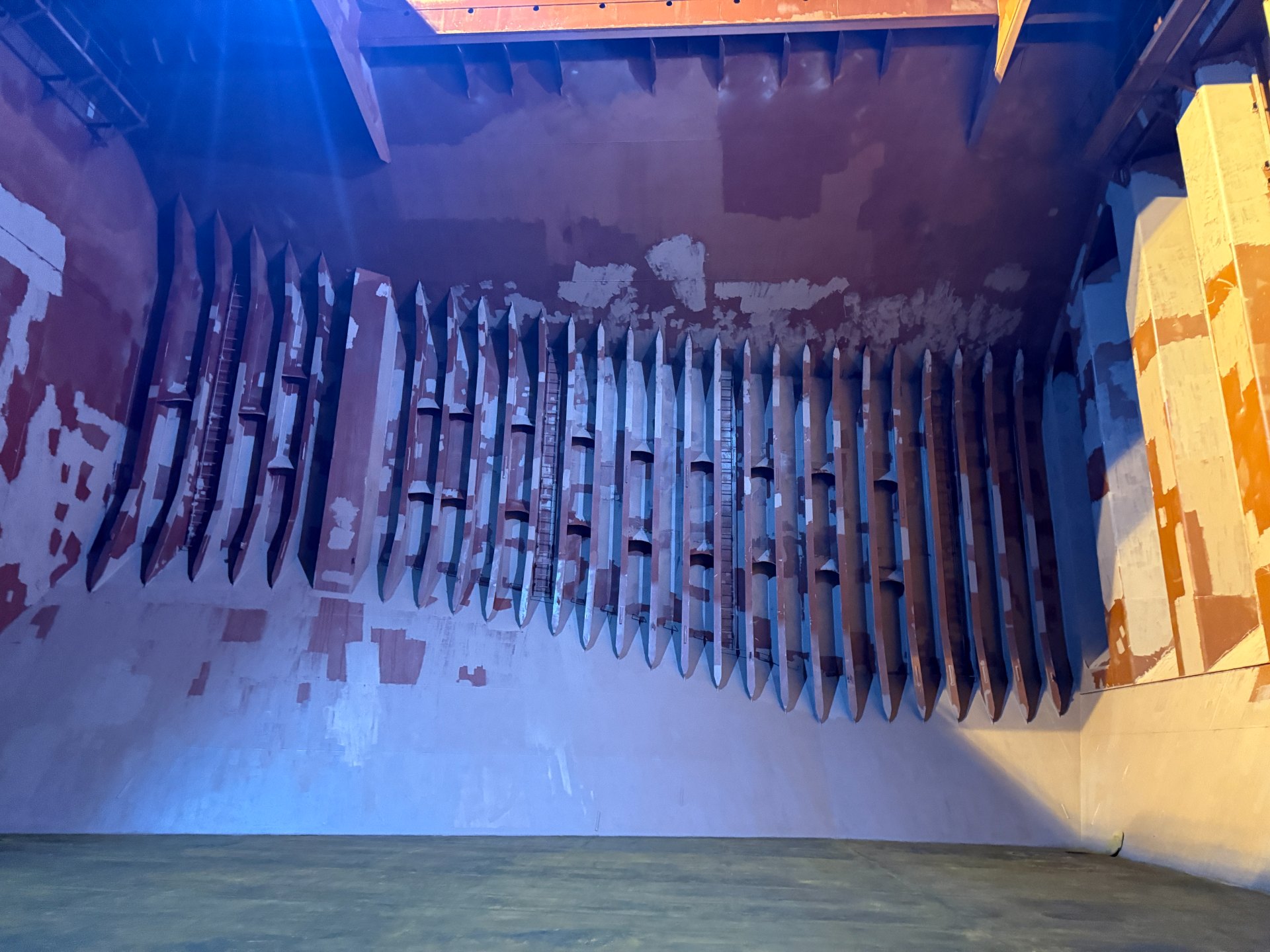 Empty cargo hold of a bulk carrier inspected during an on-hire condition survey